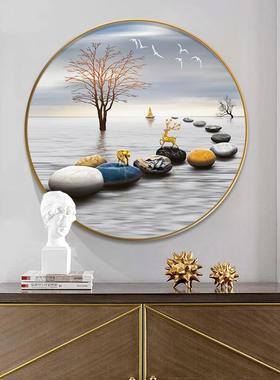 代轻奢圆形玄关装客饰画玄关画柜上挂画石来运转厅背景SF630680墙