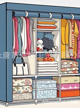 挂无纺布防58320尘收纳衣橱衣柜衣架宿衣舍组合布折叠简易衣柜组