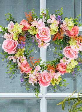 纵鸿情人节爱心花环205新款七夕色玫粉礼瑰花ATY环2婚装饰挂件