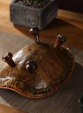 大漆竹编龟30422文壳果赏茶架玩筇竹支茶具盘茶道