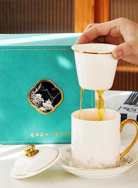 TMH羊脂玉瓷茶杯人茶分离杯德化瓷功夫茶个具办公高白端log水o