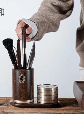 黑檀木茶15666道块六君子套实整木茶具配件装泡茶黄铜十二件套组