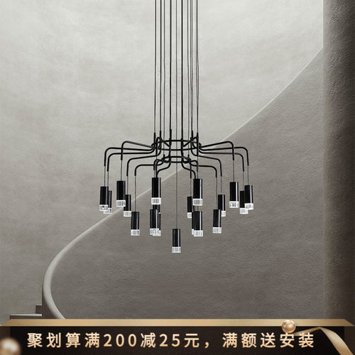 中山工厂现代简约复式楼梯长线吊灯别墅客厅公寓餐厅创意个性样板