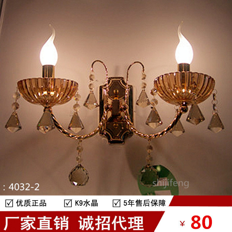 欧式简约金色蜡烛水晶壁灯 过道卧室书房床头壁灯水晶灯具