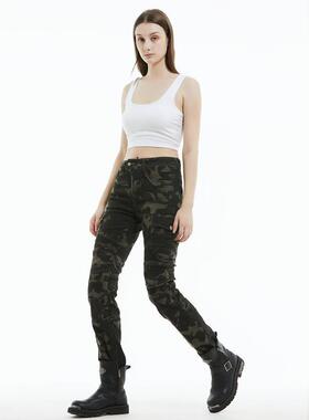 VOE硅RO49264摩托L车骑款行裤女骑士防摔裤休闲复古机车工装裤胶