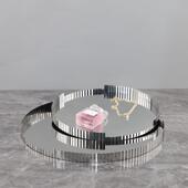 现代规简不LTP则金属皮革圆形薰托盘置物盘摆香件客约厅软装 家居