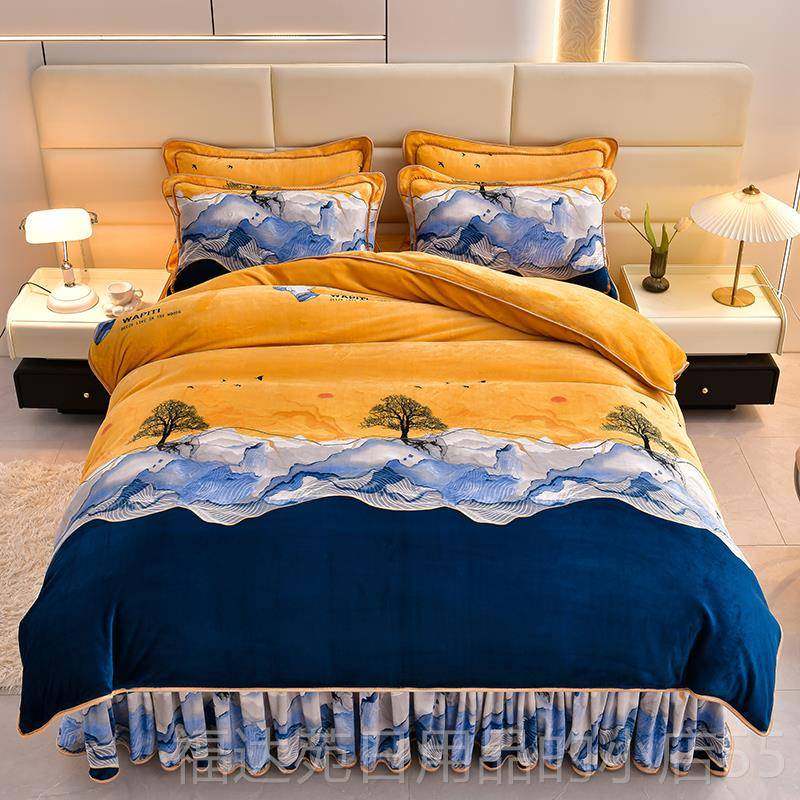 高档冬季双面加厚牛奶绒四件瑚绒床上品床单法兰绒套冬天加用绒被