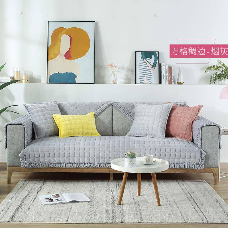 高档冬季北珊瑚绒厚沙发垫坐简约现代加法兰绒短毛绒垫套巾防欧滑