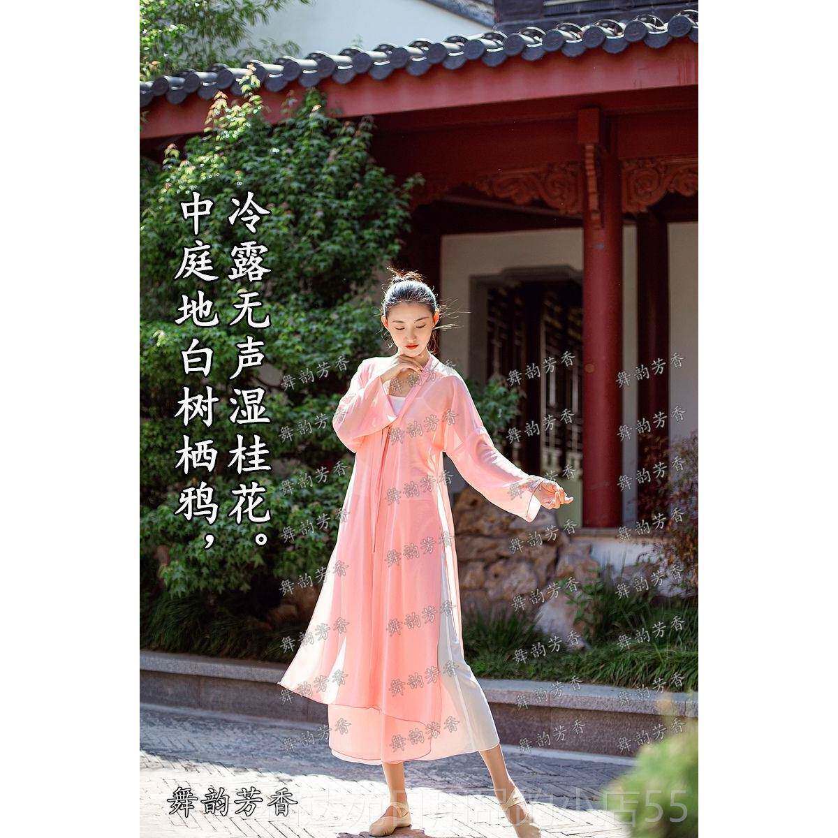 高档中国风演出服古典丽禅舞练功服披风纱衣女飘逸长款开衫人舞琵