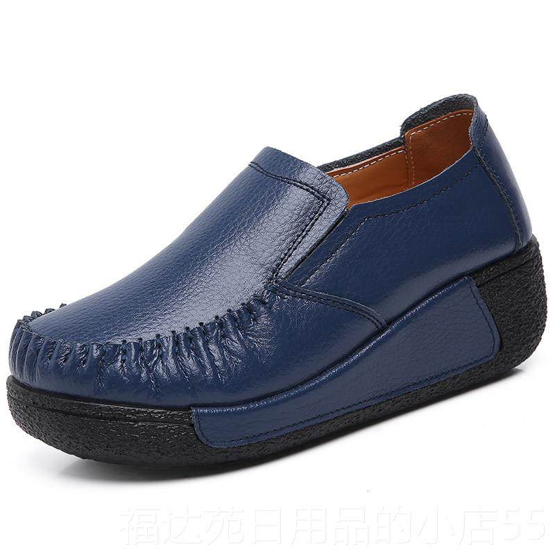 高档厚季底单鞋女款妈妈鞋一脚真皮摇摇鞋蹬春秋新女鞋软底皮鞋休