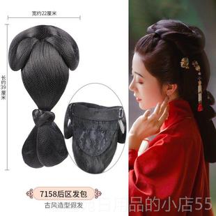 高档明制宋制后后发包一体式新娘假发唐风汉区服脑勺古出装造型演