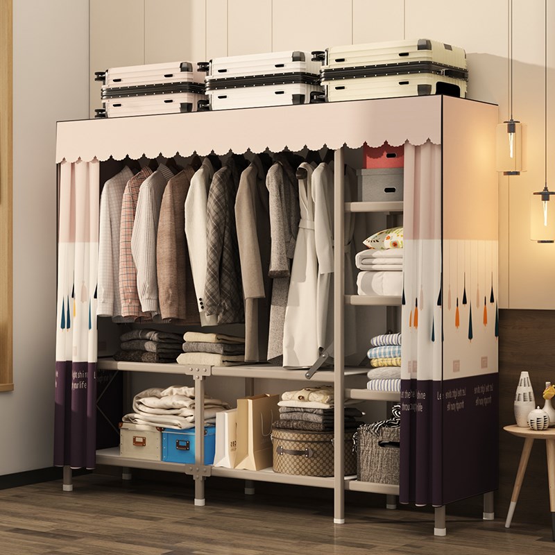 免安装衣柜家用卧室可折叠简易组装布衣橱全钢架结实耐用出租房用
