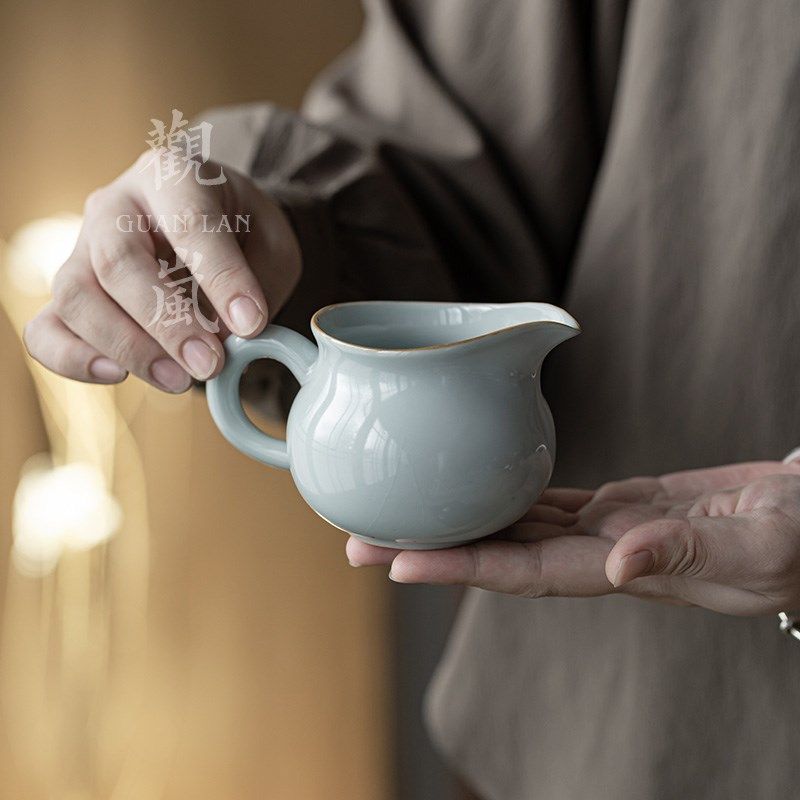 观岚天青色开片汝窑公道茶杯功夫茶具陶瓷茶海家用单个分茶器公杯