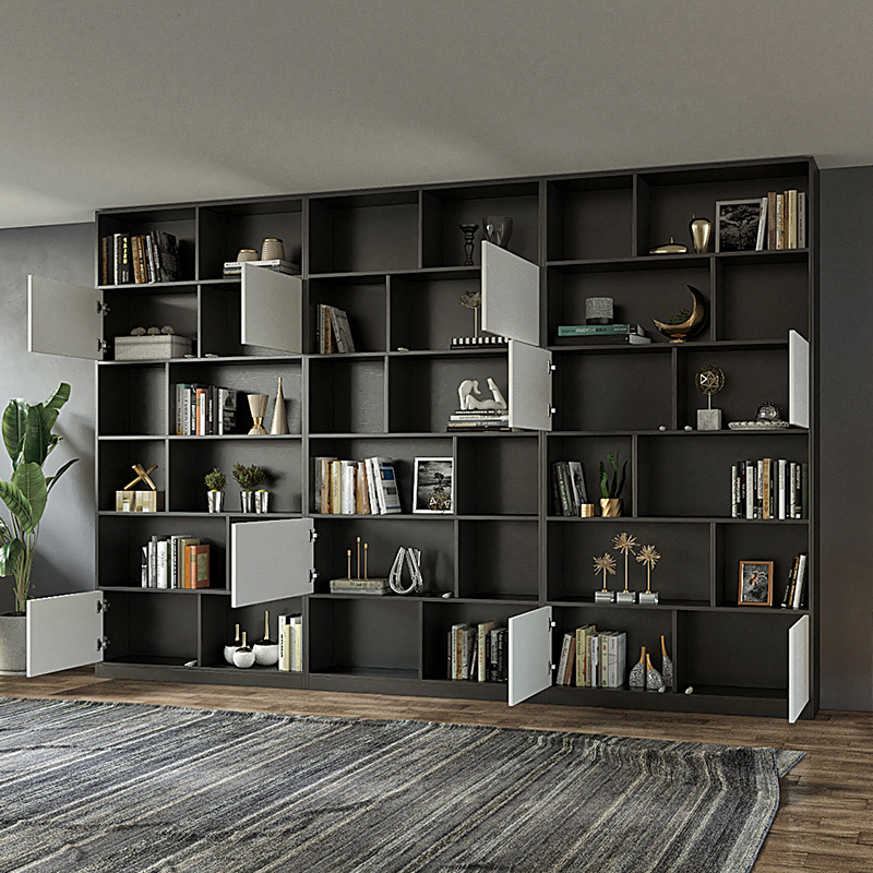 书柜装饰柜客厅木制板式现代简约整面整体定制落地背景展示架