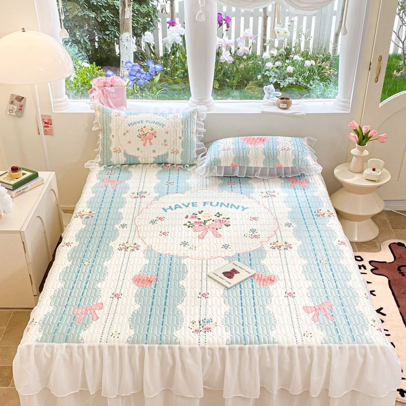 夏季凉席三件套乳胶床群款冰丝席空调席可机洗防滑软席透气不沾身