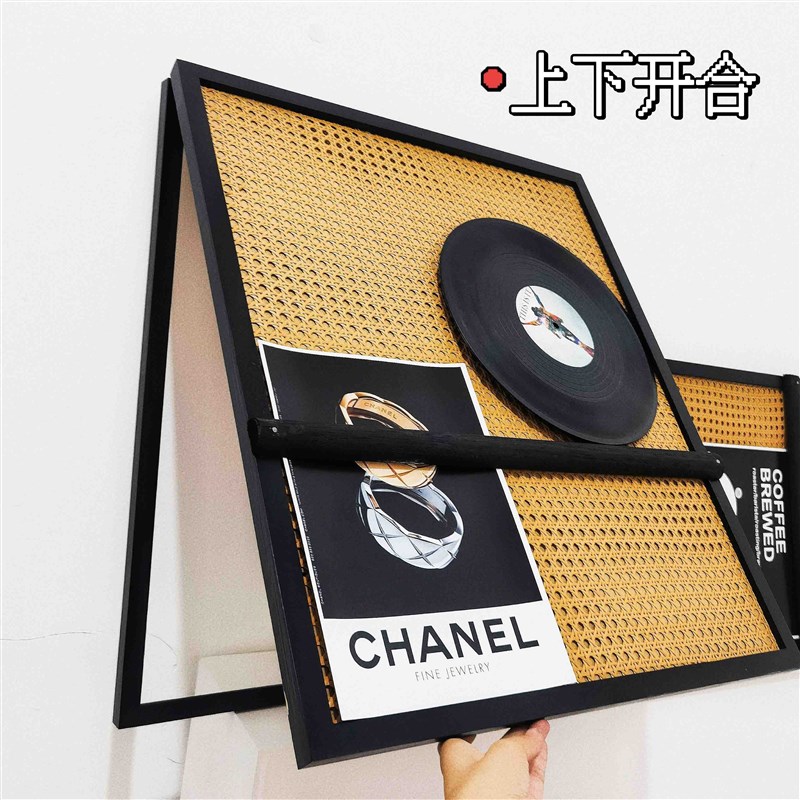 高级黑色藤编实木装饰画中古风有框电表配电箱遮挡客厅玄关软装饰