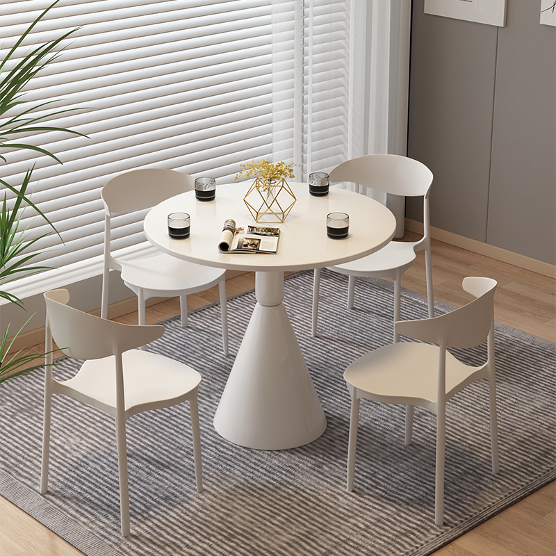 奶油风小圆桌奶茶店会客洽谈桌椅桌子餐椅商用小公寓租房餐桌