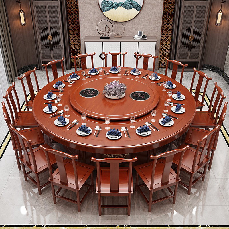 酒店餐桌大圆桌电动15人中式饭店餐厅包厢宴会实木20人自动火锅桌