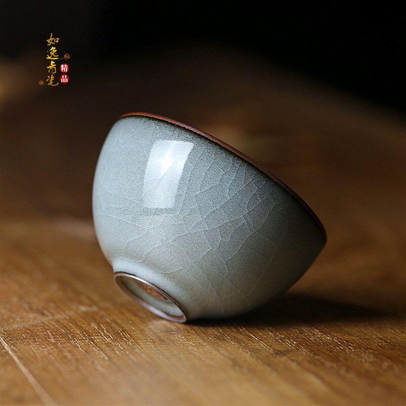 龙泉手工杯王文铁骨青瓷哥窑铁胎杯功夫茶具茶杯陶瓷冰裂品茗杯