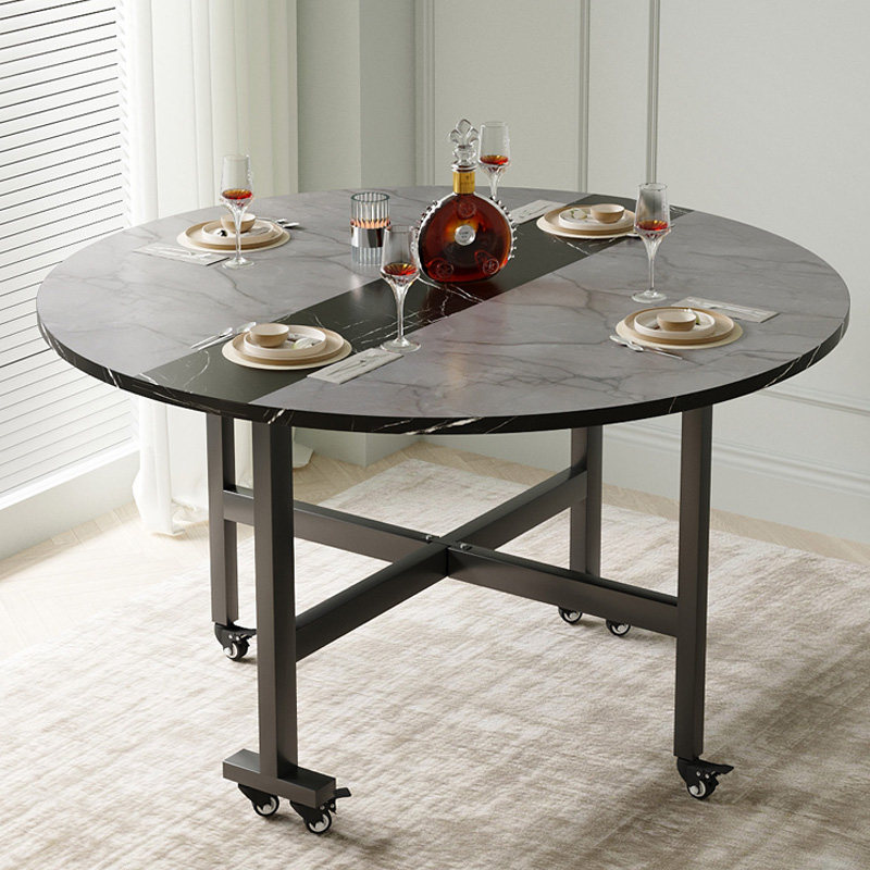 饭桌家用仿岩板大理石餐桌现代简约圆桌多功能带转盘饭店吃饭桌子