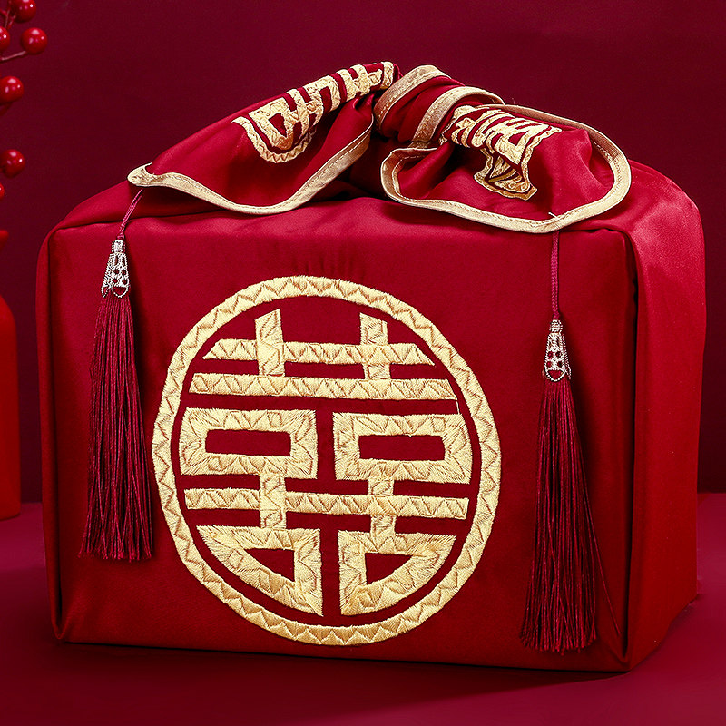 婚礼包袱皮陪嫁喜盆刺绣包裹布红布结婚新娘红包袱婚庆用品大全