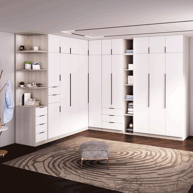 简约衣帽间柜子三门拐角卧室小户型衣橱转角衣柜90直角包安装