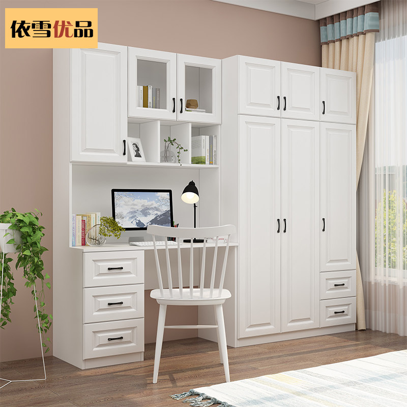 衣柜书桌一体组合书架电脑桌实木组合柜卧室衣橱办公桌儿童学习桌