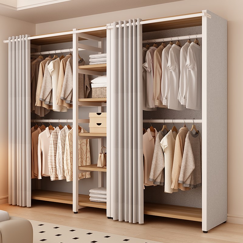 挂衣架落地卧室衣帽间家用开放式奶油风全包围简易置物钢架子衣柜