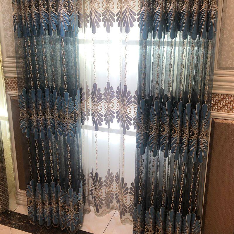 欧式客厅绣花窗纱挑高成品简约透光书房阳台隔断纱帘餐厅纱定制