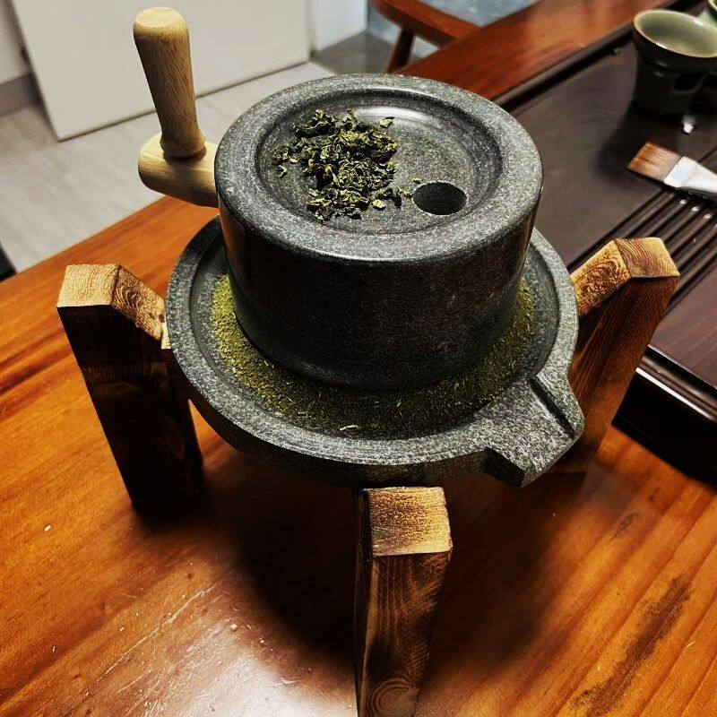 天然青石家用小石磨盘手工斗茶具抹茶石磨幼儿园儿童手摇小石磨盘