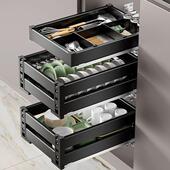 厨房橱柜层合金铝568三层拉篮收纳阻尼导轨多功双层抽拉双式 能碗