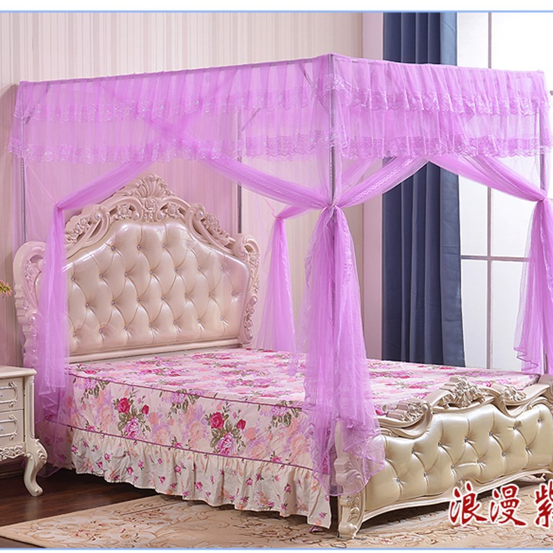 加厚不锈钢落地式宫廷支架三开门1.2m 1.5 1.8 米人三开门蚊帐