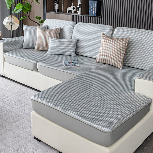 灰色夏天冰丝沙发套罩一体式全包高级感弹力沙发笠夏季凉席坐垫