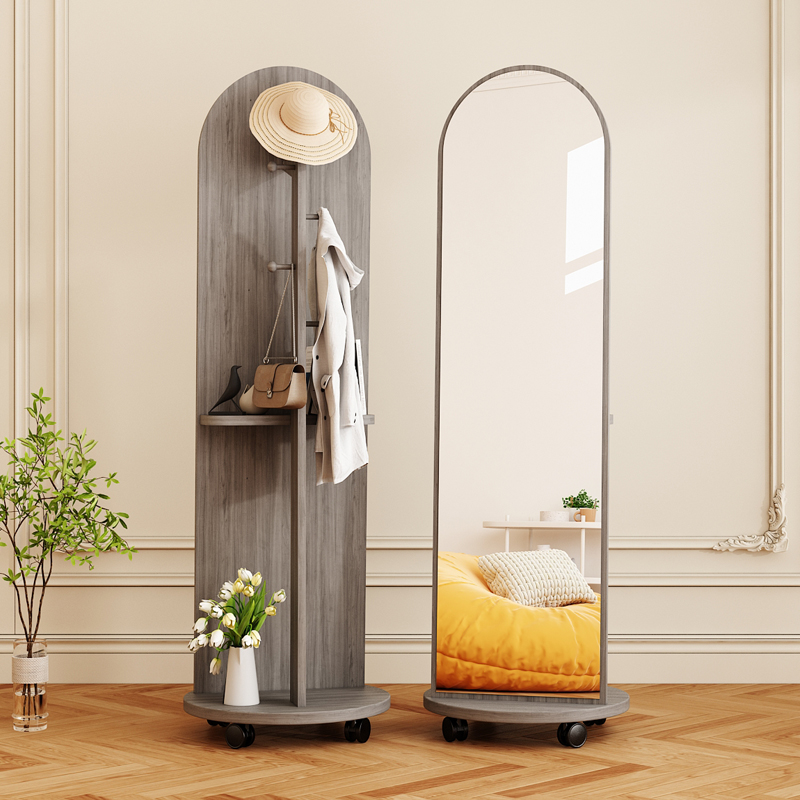 简约全身穿衣落地镜子可旋转家用挂衣置物一体滚轮移动卧室全身镜