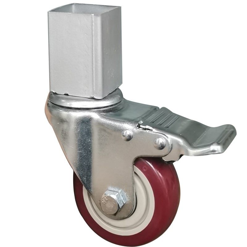 纹衡方管套脚式万向轮套脚式货架置物操作台脚轮包胶轴承万向轮子
