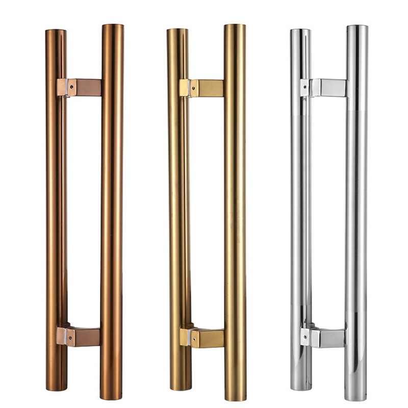 孔距1.1/1.2/1./1.5米不锈钢马蹄脚有框玻璃门把手 黑白灰色拉手