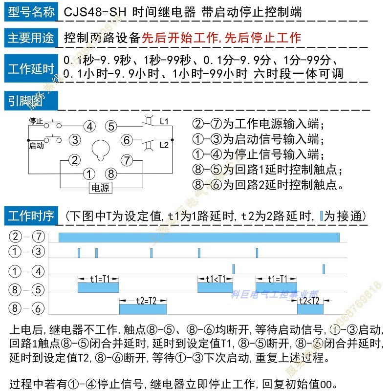 CJS48-SXH带启动停止端两路先后工作先后停止时间继电器延时开关
