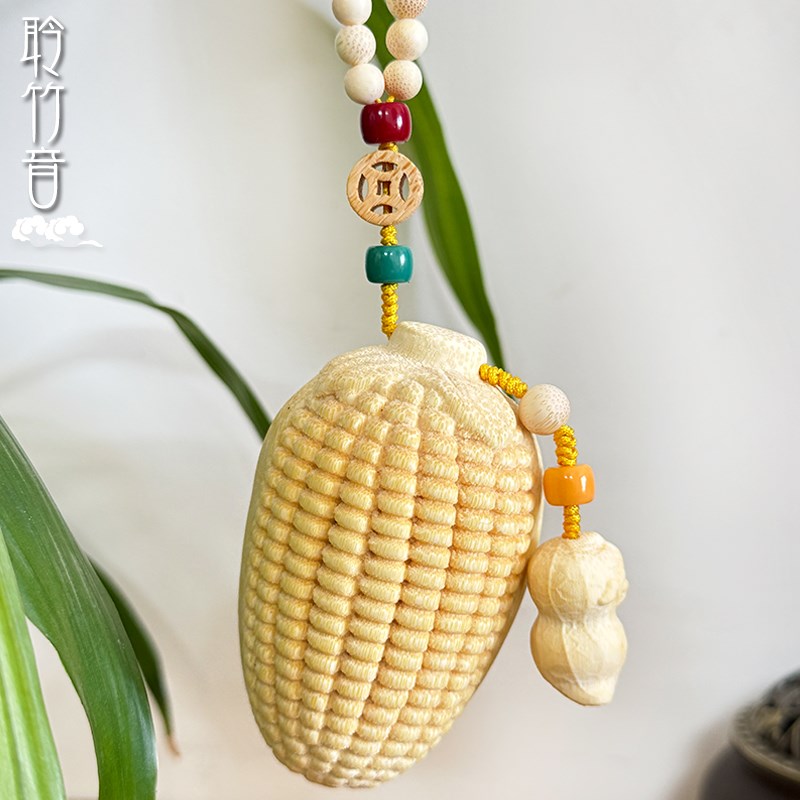[聆竹音]竹制雕刻手把件玉米龙血金丝竹大玉米把件文玩玉米