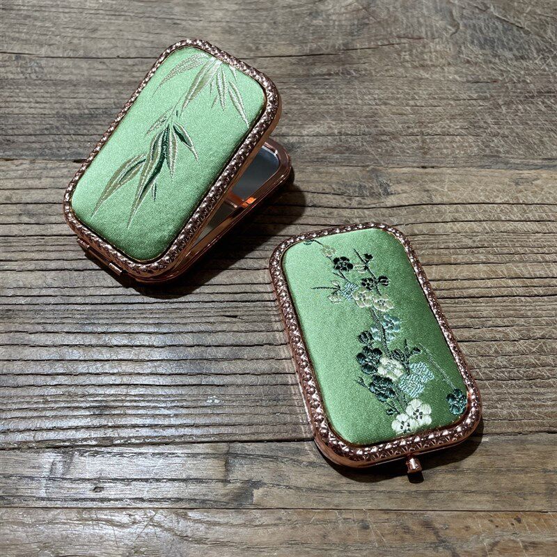 便携折叠方形双面化妆镜玫瑰金电镀金属材质迷你精致复古化妆镜