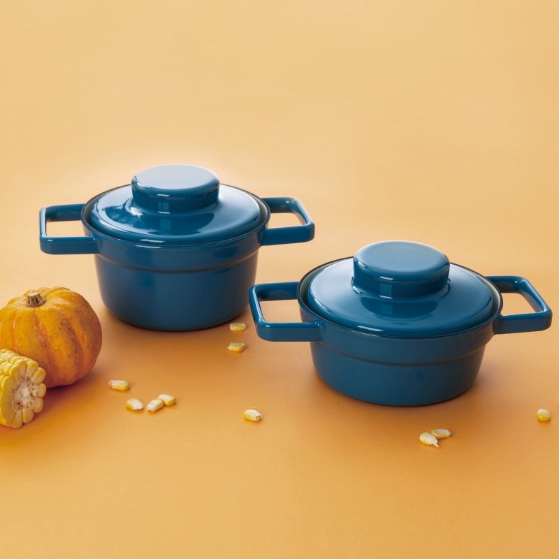 茶茶向上 蓝色奥地利RIESS手工珐琅搪瓷锅健康炖煮一人食幼儿辅食