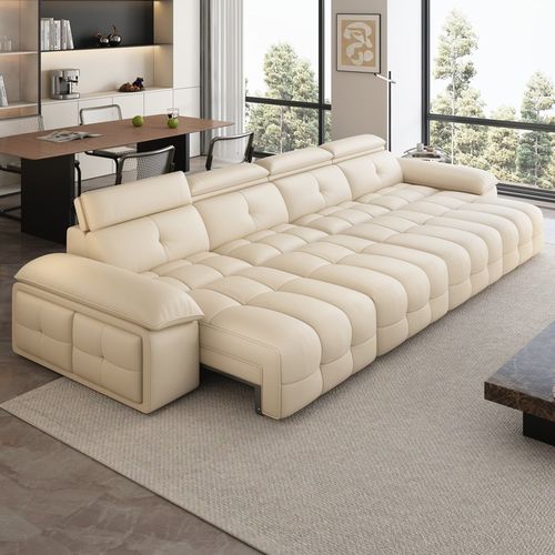 劳伦斯真皮电动沙发床功能客厅直排双人三人位伸缩零靠墙可趟可睡