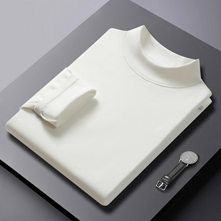 双面德绒打底衫2025春秋冬季新款保暖修身透气男士半高领长袖t恤