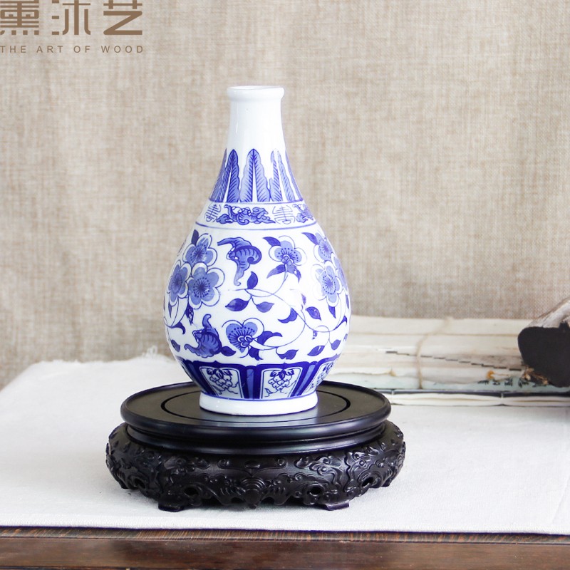 底座实木圆形福纹红木花瓶底座黑檀茶壶盆景礼品摆件原石玉器底座