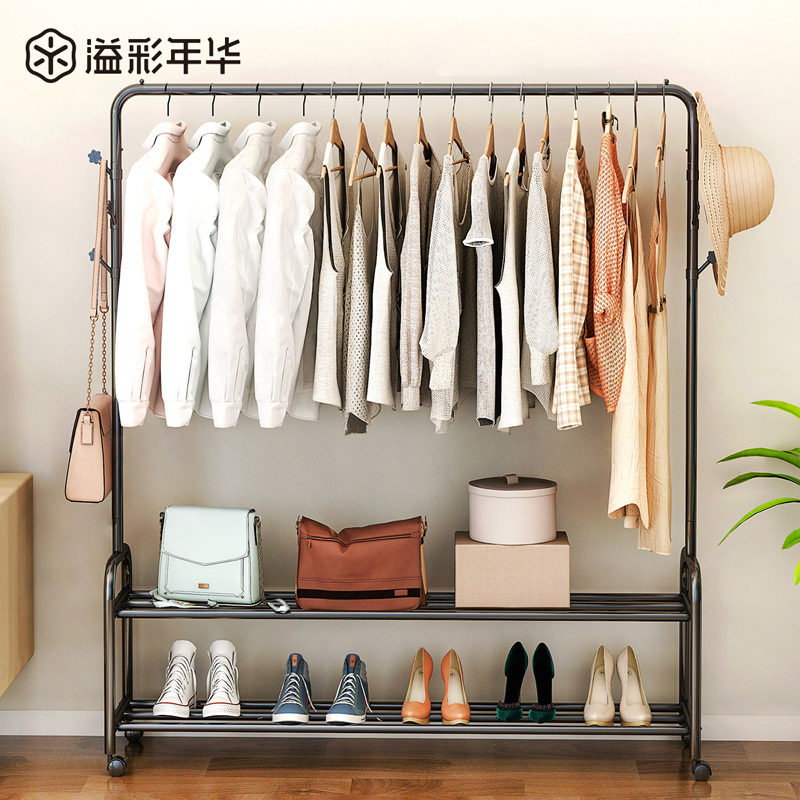 衣架卧室落地家用简易单杆式衣帽架结实耐用可移动挂衣架加粗加厚