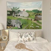 小众油画布艺挂画客厅卧室墙面装 饰布背景布房间改造好物床头挂布