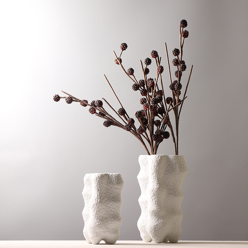 现代简约创意四足陶瓷花瓶售楼部样板间大厅宽口径插花装饰品摆件