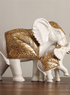 欧式金叶大象摆件客厅电视柜酒柜玄关装饰品树脂工艺品摆设