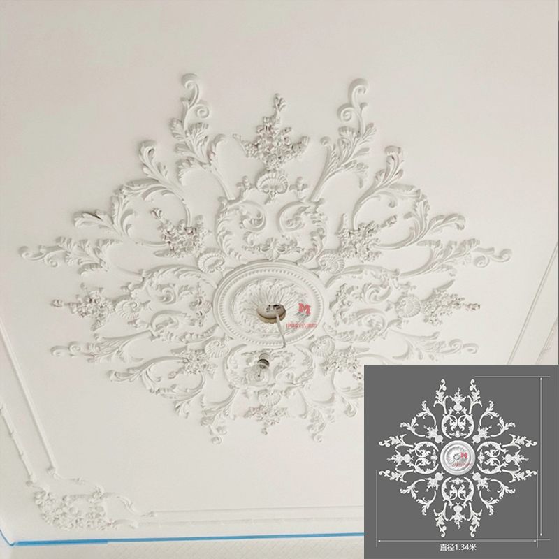 欧式PU灯盘吊顶灯池天花板造型装饰材料仿石膏线圆形雕花吊灯灯座