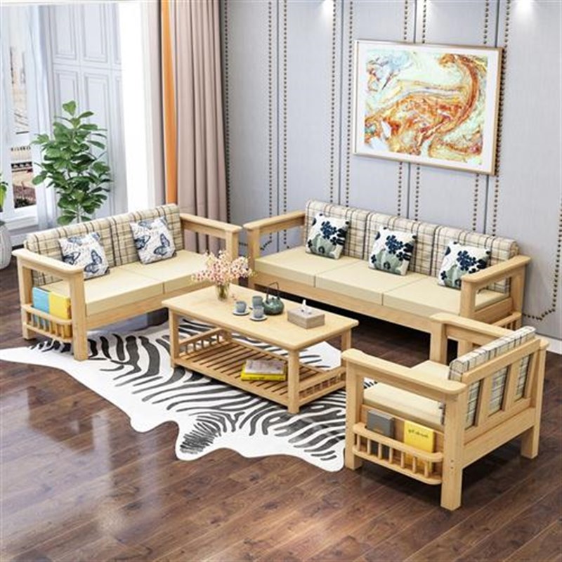 简易实木松木沙发客厅小户型沙发三人位贵妃沙发布艺沙发木质沙发