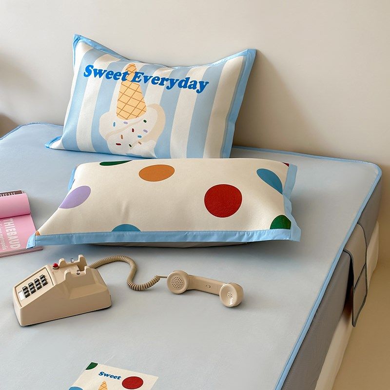 A类夏季凉感冰丝席三件套 卡通凉席床笠款可折叠水洗空调席软席子